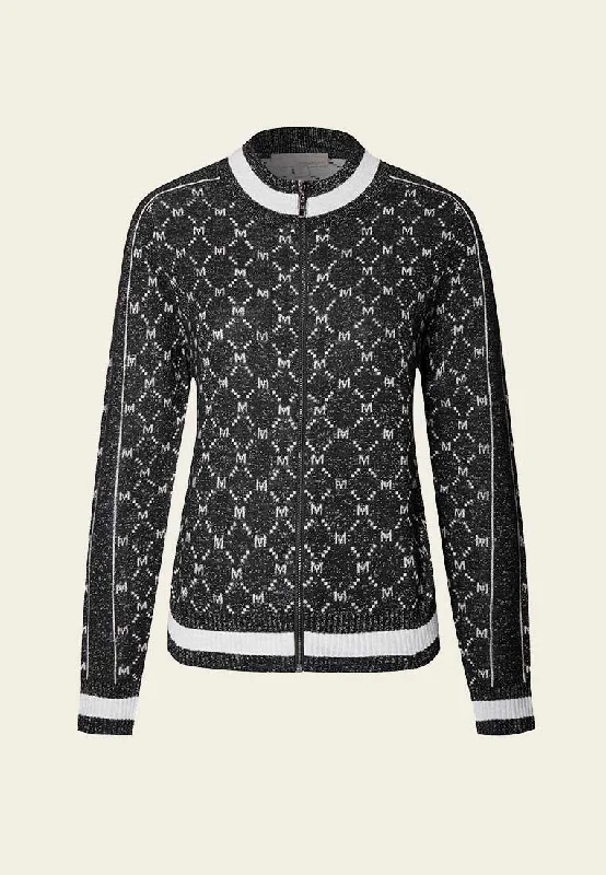 Black MOISELLE Monogram Knit Zip-up Sweater