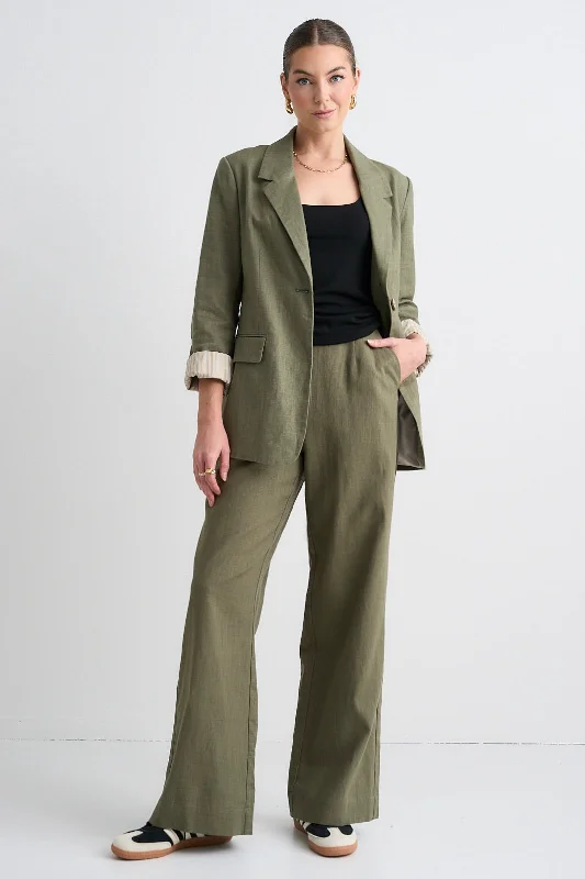 Boardwalk Soft Khaki Ramie Extended Waist Pants