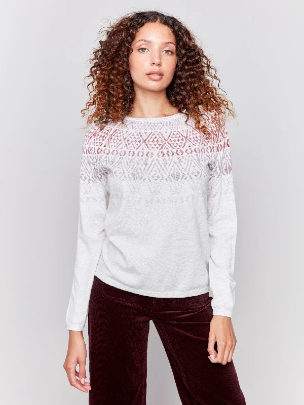 Cotton Blend Ski Sweater - Light Grey