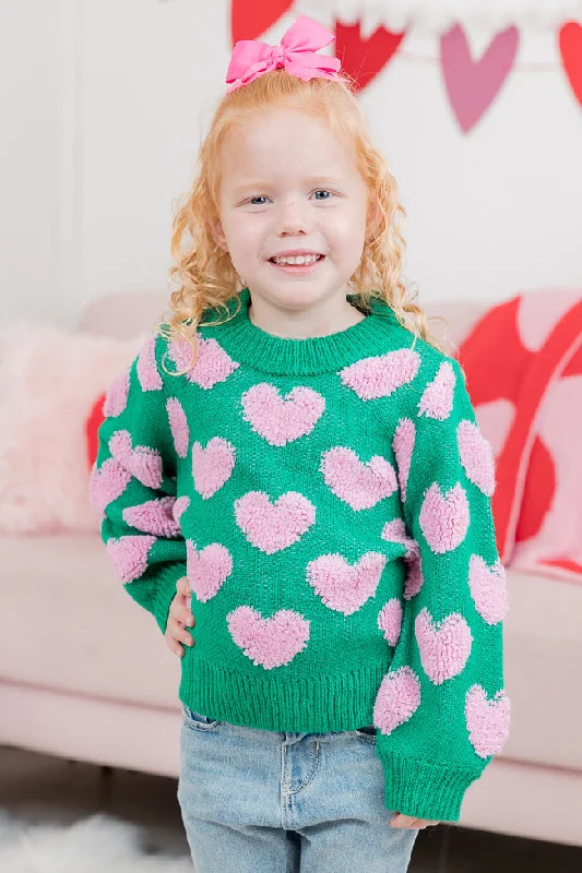 Kid's I'll Be There Green Fuzzy Heart Sweater FINAL SALE