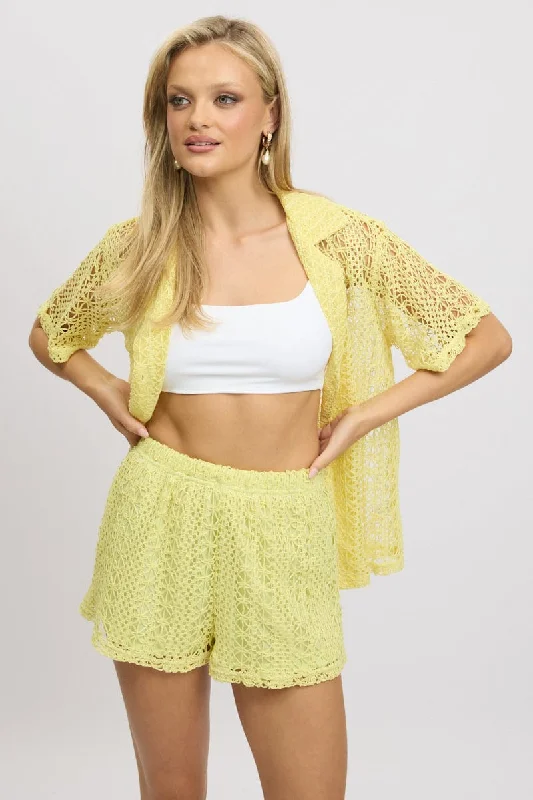 Lime Crochet Collar Cardigan Short Sleeve