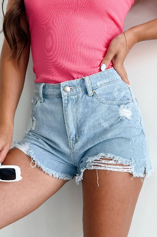 Sorka High Rise Distressed Denim Shorts (Light Denim)