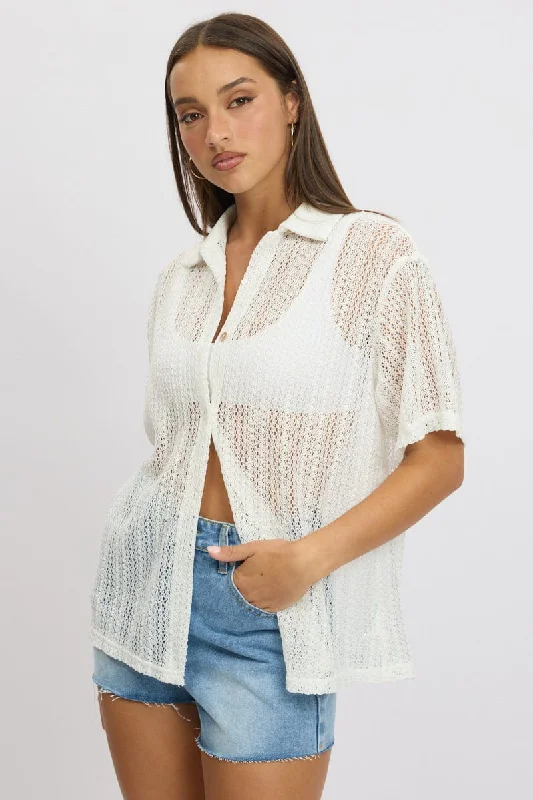 White Crochet Collar Cardigan Short Sleeve