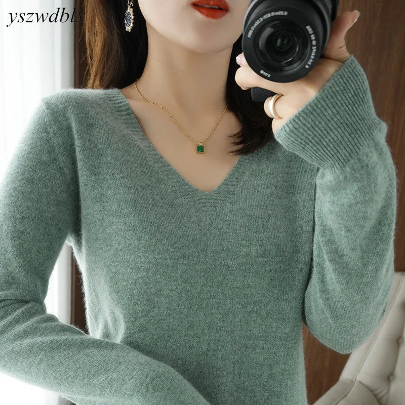 Women's Pullovers Knitted Tops Fashion Designer V Neck Jerseys